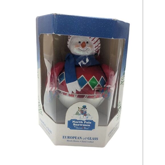 Santa's Best North Pole Snowmen Mouth Blown Glass Ornament Vintage 90s - Picture 1 of 6